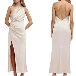 Significant Other Gracie Draped Satin Midi-Dress Champagne Formal Dress Size 6